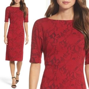 MAGGY LONDON RED Jacquard Pencil Dress